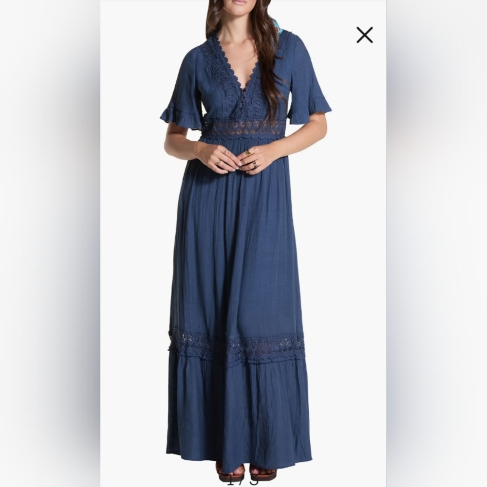 Coronet Blue Crocheted Maxi Dress